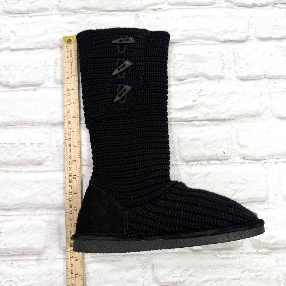 BEARPAW Black Classic Knitted Tall Three Button Boot Suede Heel Women's size 8 - Picture 13 of 14